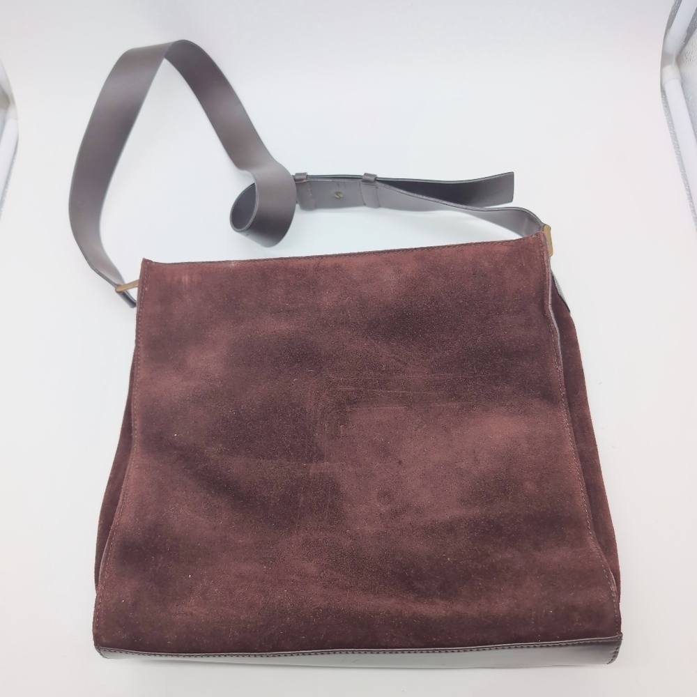 Vintage CK Calvin Klein Brown Suede Crossbody Satchel Bag - Picture 2 of 10